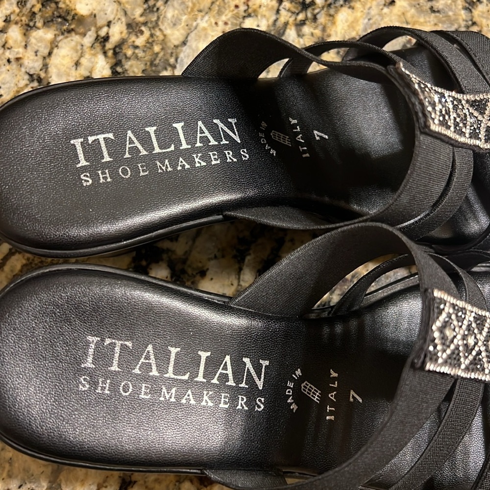 Italian Shoemakers Black Slide Sandals with Decorative Straps - Picture 2 of 4